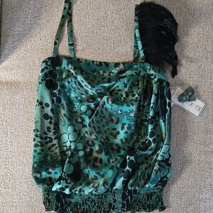 Bisou Bisou Teal and Black Patterned Camisole